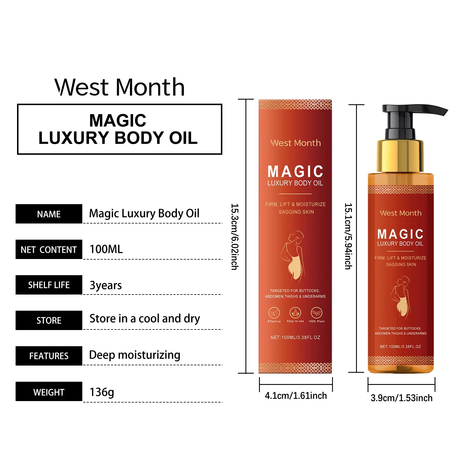 WEST MONTH Magic Luxury Body Oil Winter Skincare and Moisturizing, Soft and Firm Skin, Daily Care, Nourishing and Moisturizing