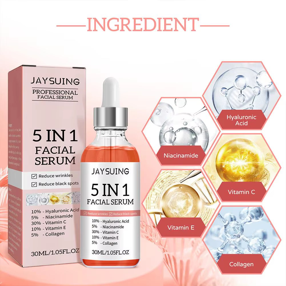 5 in 1 Hyaluronic Acid Face Serum Moisturizing Vitamin C Collagen Lightning Facial Serum Shrink Pores Skin Care