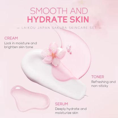 Japan Sakura Skin Care Set Serum Rejuvenating Cream Glowing Moisturizer Fade Blemishes 5Pcs